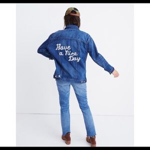 ISO size medium. Madewell “ have a nice day” denim jacket